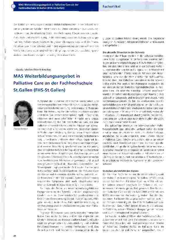 Vorschauseite 1: MAS Weiterbildungsangebot in Palliative Care an der Fachhochschule St. Gallen (FHS-St. Gallen)