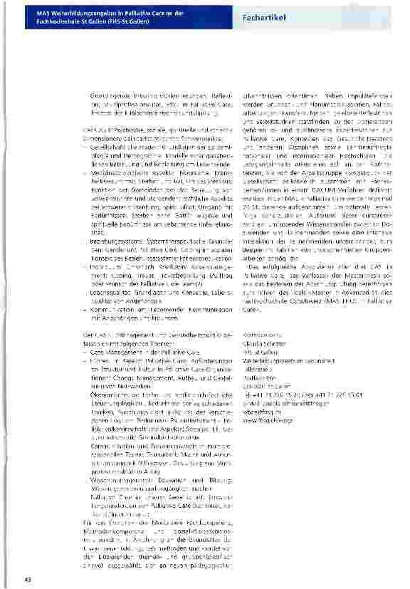 Vorschauseite 3: MAS Weiterbildungsangebot in Palliative Care an der Fachhochschule St. Gallen (FHS-St. Gallen)