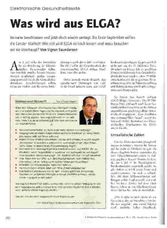 Vorschauseite 1: Elektronische GesundheitsakteWas wird aus ELGA?