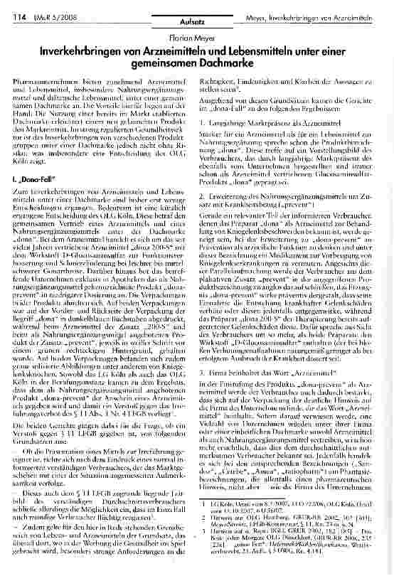 Vorschauseite 1: Inverkehrbringen von Arzneimitteln und Lebensmitteln unter einer gemeinsamen Dachmarke