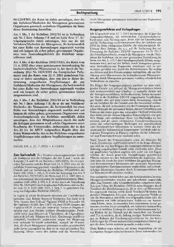 Vorschauseite 2: Gültigkeit der GVO-Richtlinie für durch Mutagenese gewonnene Organismen