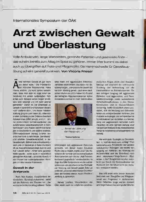 Vorschauseite 1: Arzt zwischen Gewalt und Überlastung