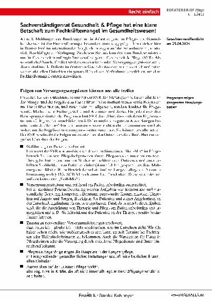 Vorschauseite 2: Beraterbrief Pflege Heft 12-2024