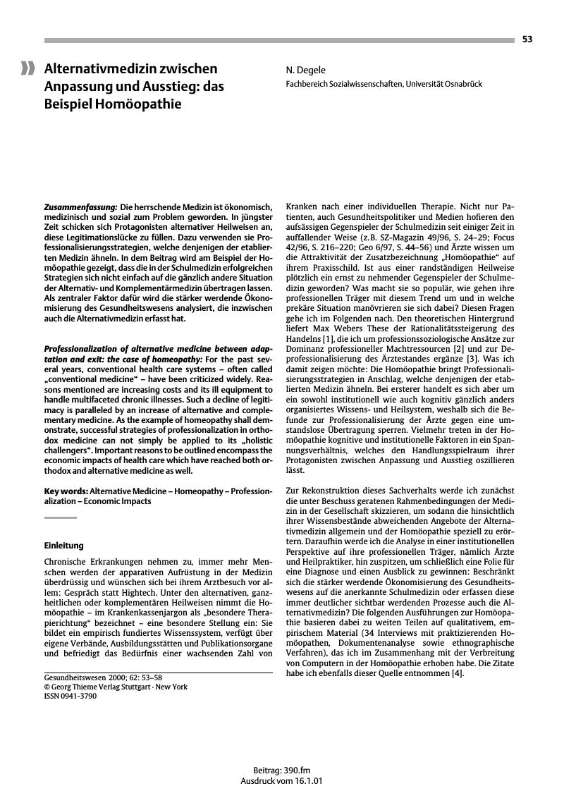 Vorschauseite 1: Alternativmedizin zwischen Anpassung und Ausstieg: das Beispiel Homöopathie