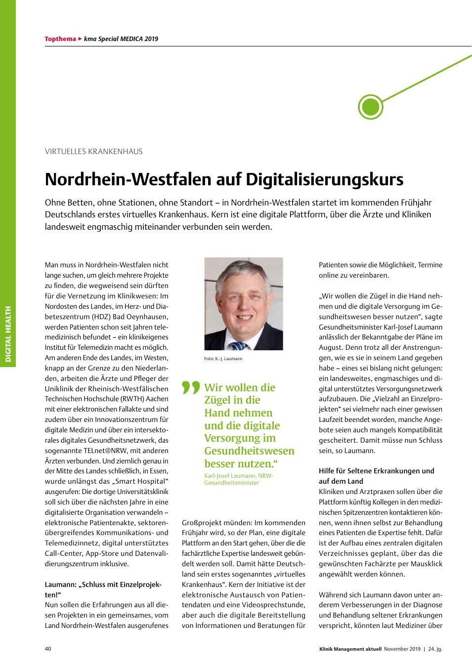Vorschauseite 1: Virtuelles Krankenhaus: Nordrhein-Westfalen auf Digitalisierungskurs