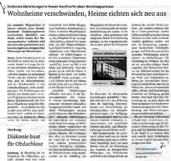 Vorschauseite 1: Wohnheime verschwinden, Heime richten sich neu aus