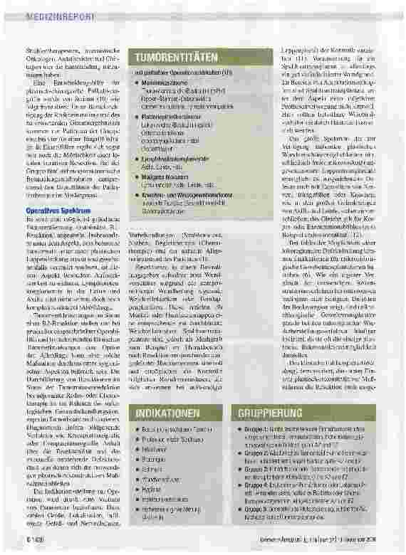 Vorschauseite 2: PLASTISCH-REKONSTRUKTIVE CHIRURGIE Palliative Therapie fortgeschrittener Weichgewebstumoren