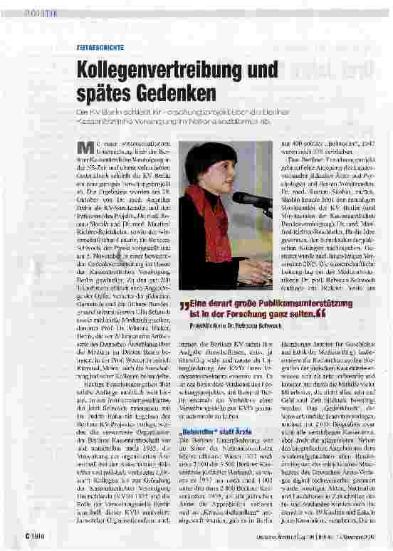 Vorschauseite 1: Kollegenvertreibung und spätes Gedenken