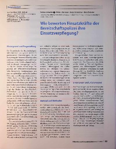 Vorschauseite 1: Wie bewerten Einsatzkräfte der Bereitschaftspolizei ihre Einsatzverpflegung?