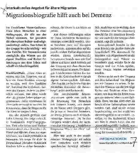 Vorschauseite 1: Migrationsbiografie hilft auch bei Demenz