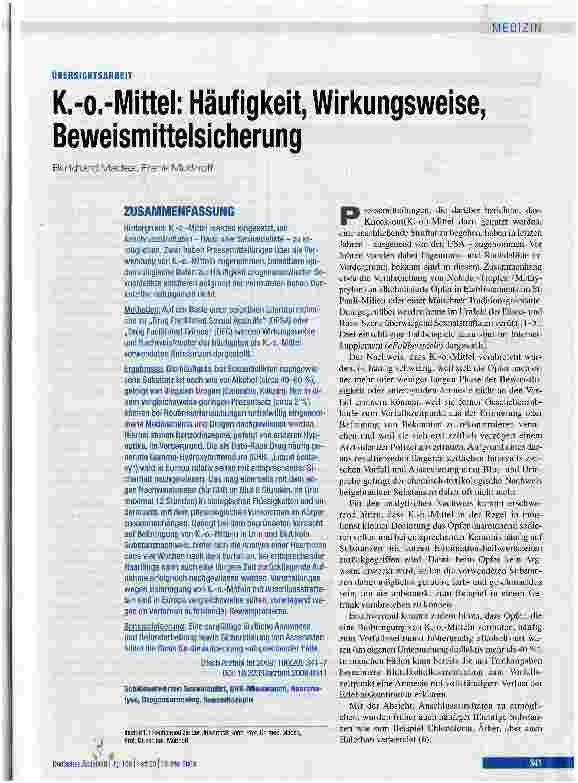 Vorschauseite 1: K. -o. -Mittel: Häufigkeit, Wirkungsweise, Beweismittelsicherung