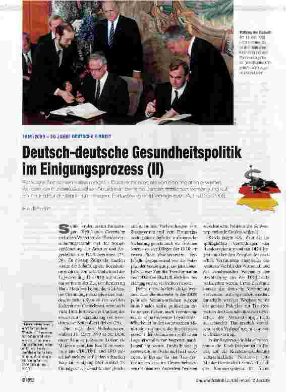 Vorschauseite 1: 1989/2009 - 20 JAHRE DEUTSCHE EINHEITDeutsch-deutsche Gesundheitspolitik im Einigungsprozess