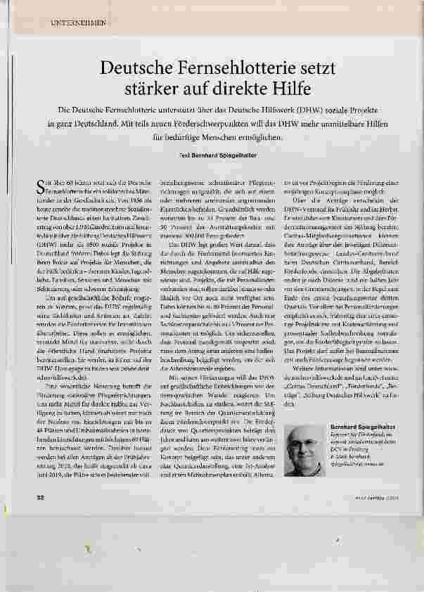 Vorschauseite 1: Deutsche Fernsehlotterie setzt stärker auf direkte Hilfe