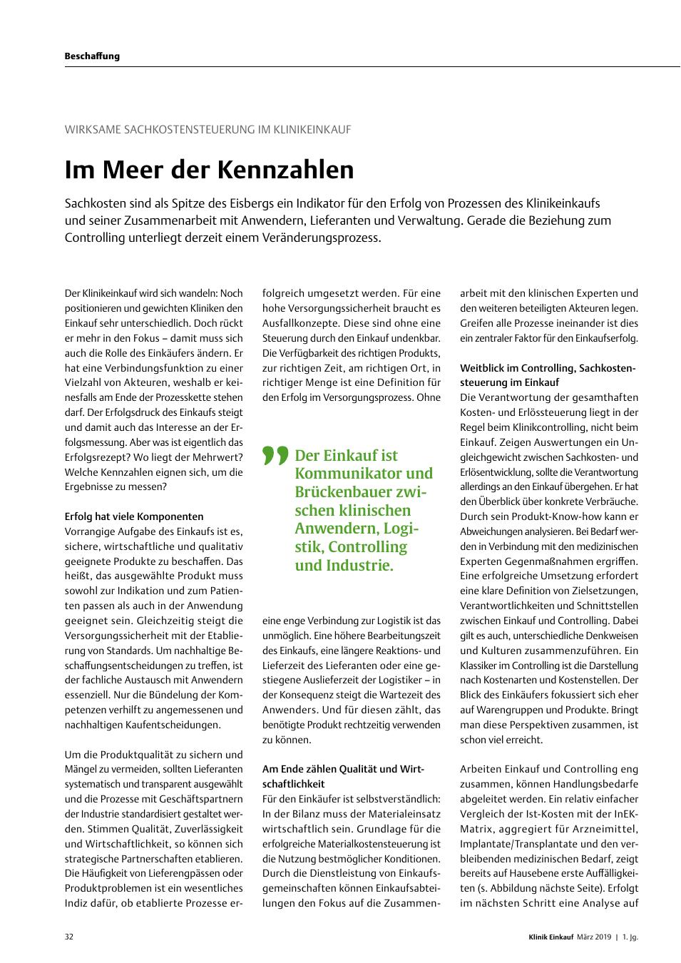 Vorschauseite 1: Wirksame Sachkostensteuerung im Klinikeinkauf: Im Meer der Kennzahlen