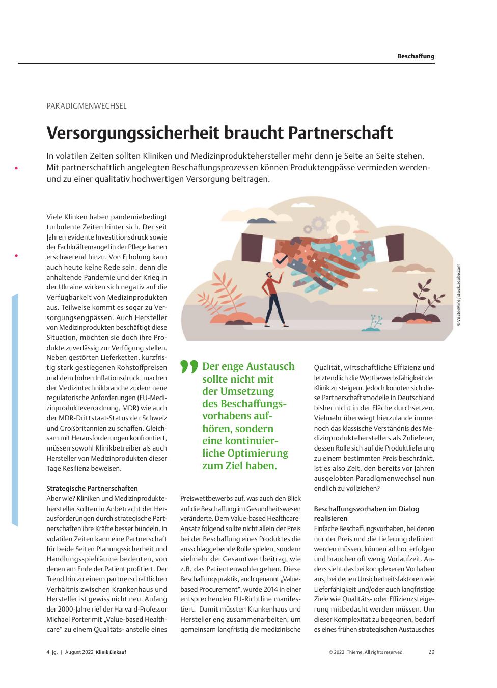 Vorschauseite 1: Paradigmenwechsel: Versorgungssicherheit braucht Partnerschaft