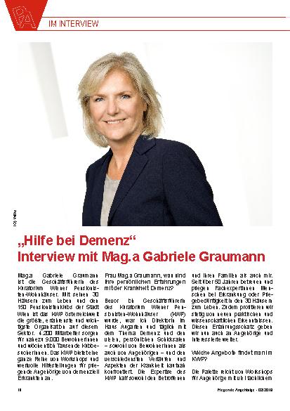 Vorschauseite 1: „Hilfe bei Demenz“ Interview mit Mag. a Gabriele Graumann