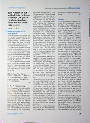 Vorschauseite 1: Zum Anspruch auf außerklinische Intensivpflege (AKI) während eines Aufenthalts in der Kindertagesstätte