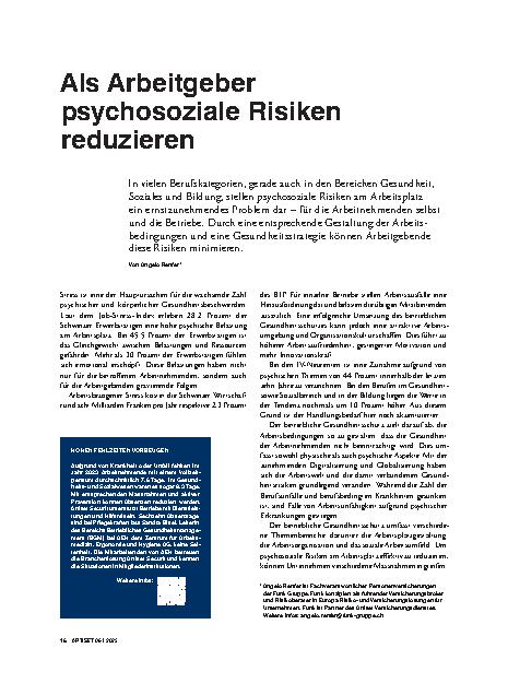 Vorschauseite 1: Als Arbeitgeber psychosoziale Risiken reduzieren