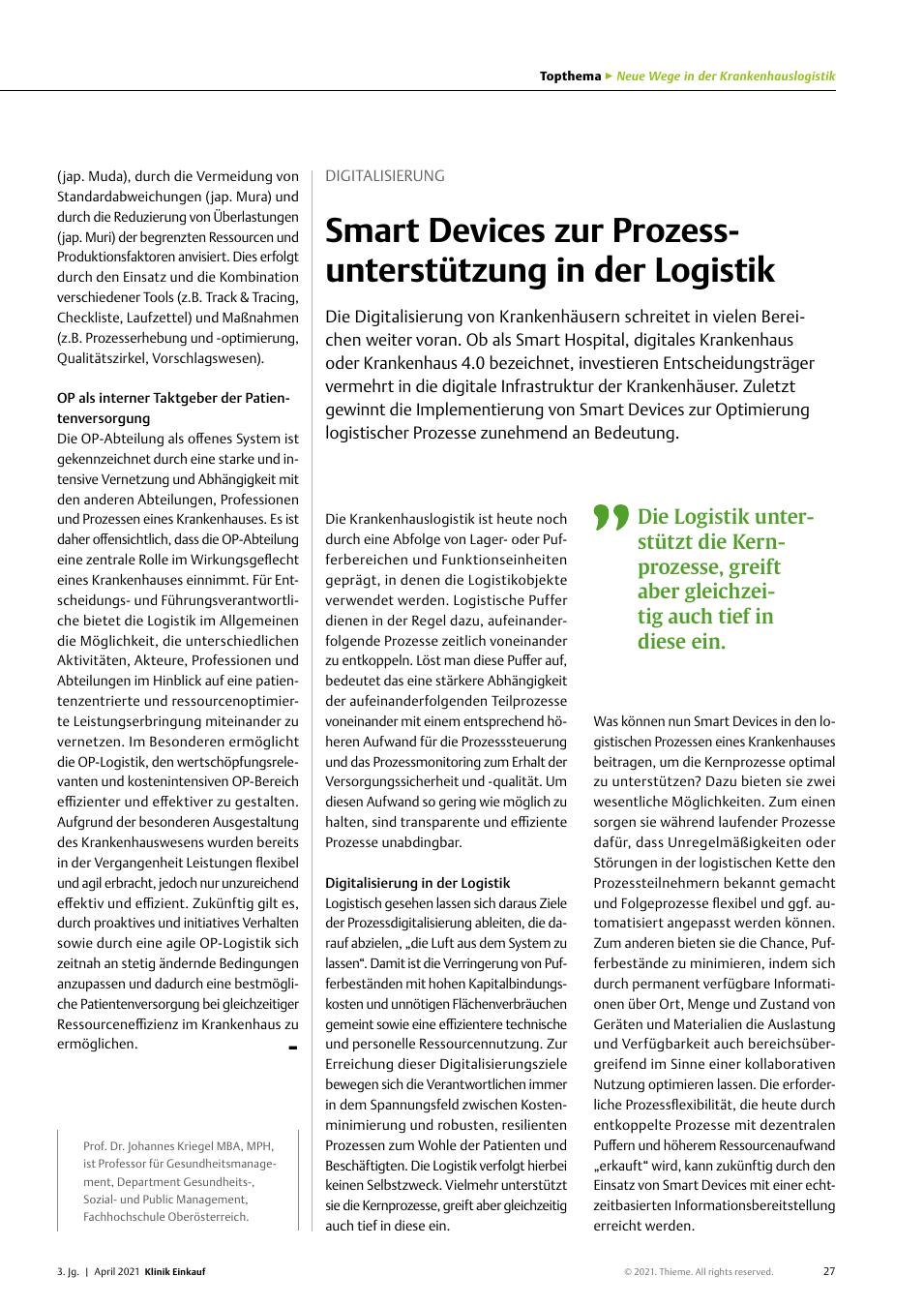 Vorschauseite 1: Digitalisierung: Smart Devices zur Prozessunterstützung in der Logistik