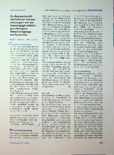 Vorschauseite 1: Zu den materiell-rechtlichen Voraussetzungen von betreuungsgerichtlich genehmigten Unterbringungsmaßnahmen.