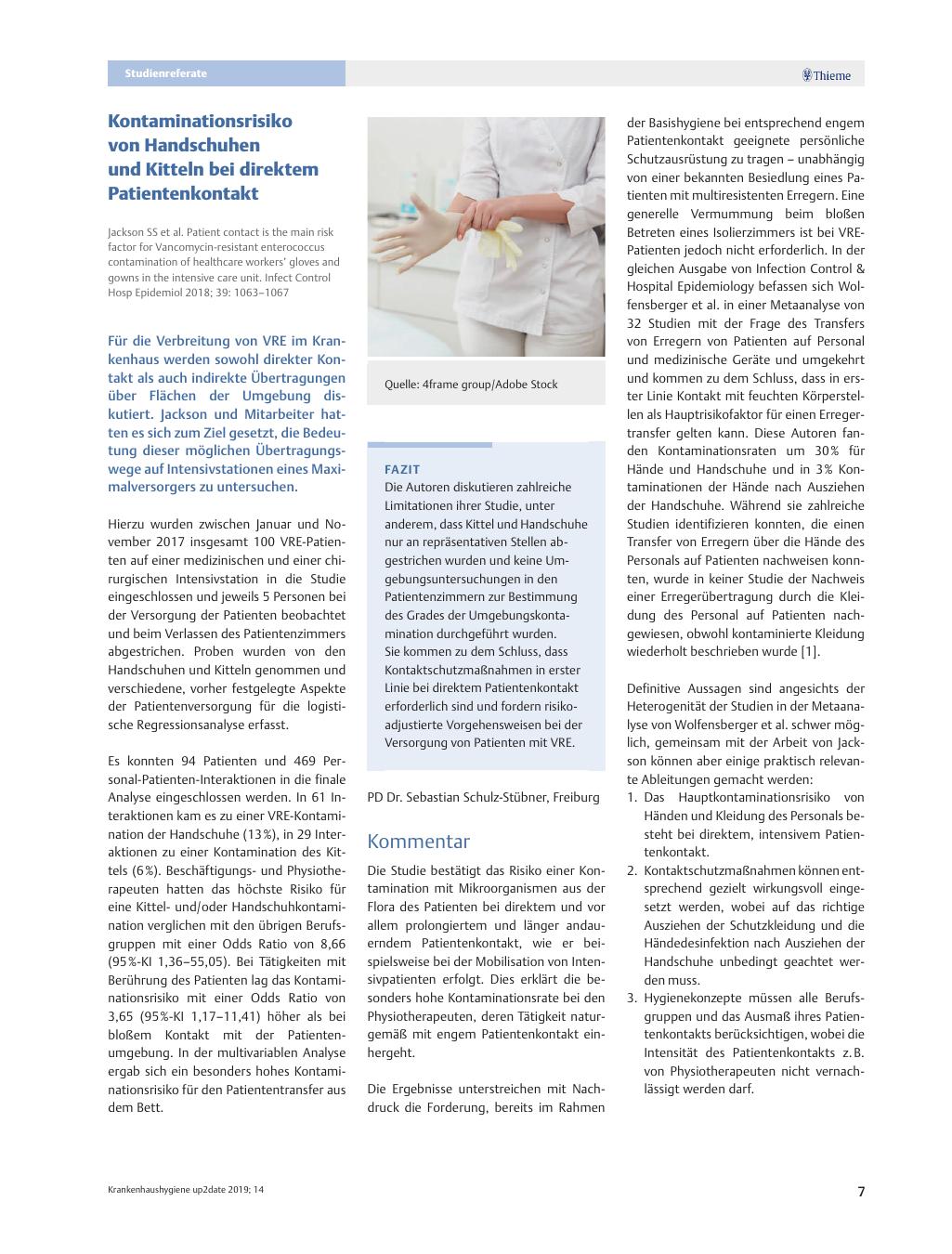 Vorschauseite 1: Kontaminationsrisiko von Handschuhen und Kitteln bei direktem Patientenkontakt