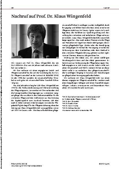 Vorschauseite 1: Nachruf auf Prof. Dr. Klaus Wingenfeld