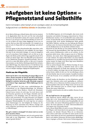 Vorschauseite 1: »Aufgeben ist keine Option« – Pflegenotstand und Selbsthilfe