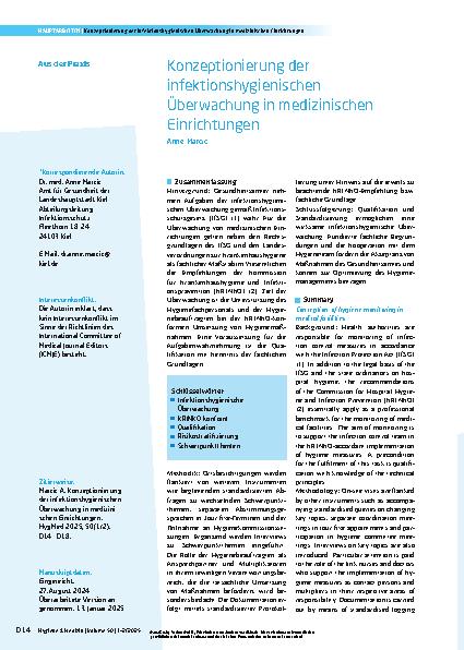 Vorschauseite 1: Konzeptionierung der infektionshygienischen Überwachung in medizinischen Einrichtungen