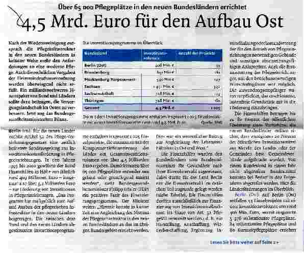 Vorschauseite 1: 4,5 Mrd. Euro für den Aufbau Ost