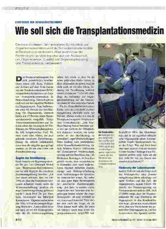 Vorschauseite 1: Wie soll sich die Transplantationsmedizin entwickeln?