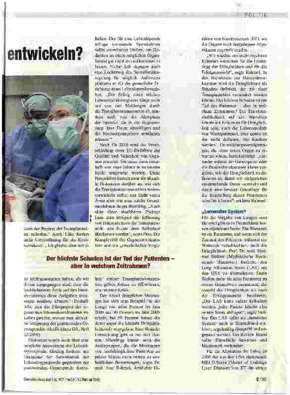 Vorschauseite 2: Wie soll sich die Transplantationsmedizin entwickeln?