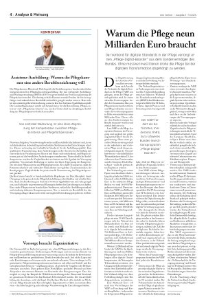 Vorschauseite 1: Warum die Pflege neun Milliarden Euro braucht