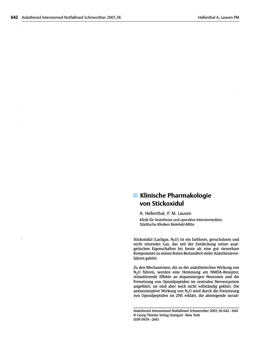 Vorschauseite 1: Klinische Pharmakologie von Stickoxidul