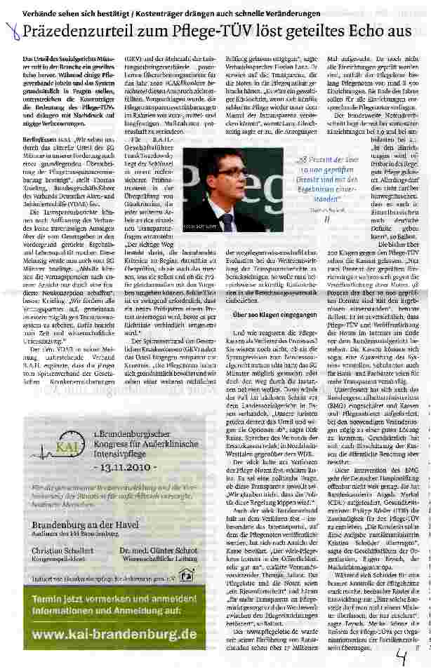 Vorschauseite 1: Präzedenzurteil zum Pflege-TÜV löst geteiltes Echo aus