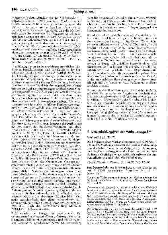Vorschauseite 5: Unterscheidungskraft der Wortkombination BIOTEEMANUFAKTURMarkenG §§ 8 II Nr. 1, 37, 50