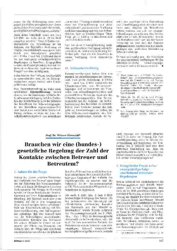 Vorschauseite 1: Brauchen wir eine (bundes-)gesetzliche Regelung der Zahl der Kontakte zwischen Betreuer und Betreutem?