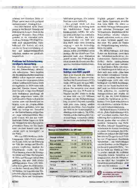 Vorschauseite 2: Kassen legen erstmals Statistik vorSeit 2007 sind die Krankenkassen dazu verpflichtet, die Zahl von Rehaanträgen und Bewilligungen zu erheben. Nun liegen erste Daten vor.