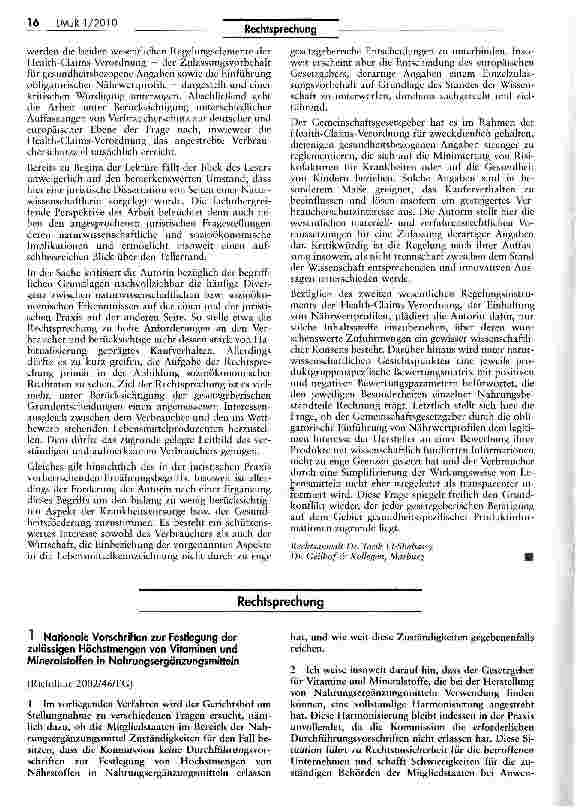 Vorschauseite 1: Nationale Vorschriften zur Festlegung der zulässigen Höchstmengen von Vitaminen und Mineralstoffen in Nahrungsergänzungsmitteln