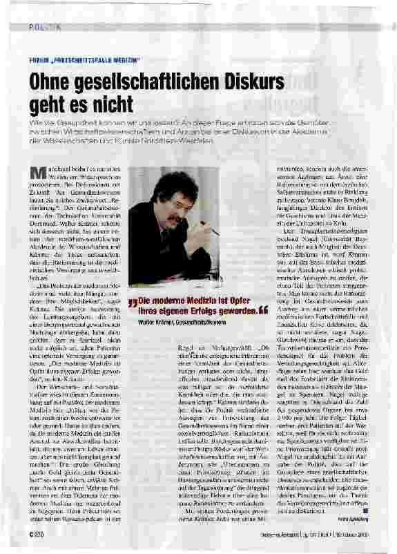 Vorschauseite 1: Ohne gesellschaftlichen Diskurs geht es nicht