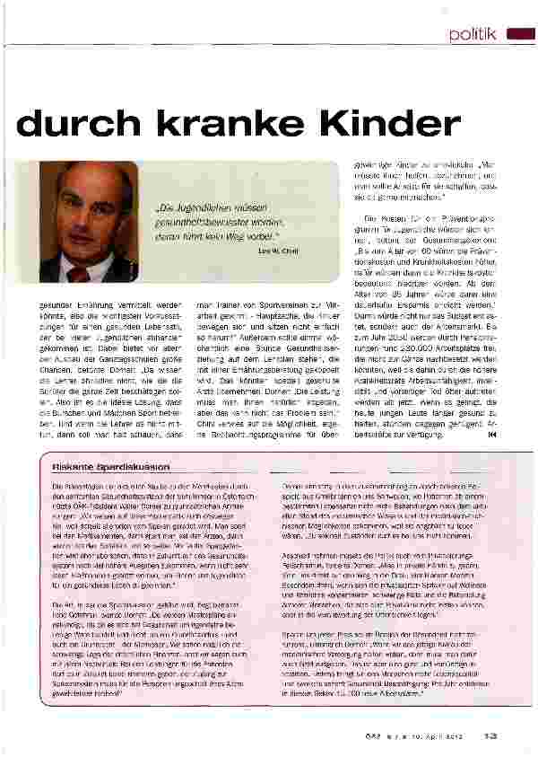 Vorschauseite 2: Milliarden Mehrkosten durch kranke Kinder