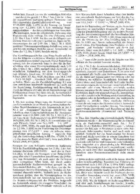 Vorschauseite 3: Keine Arzneimitteleigenschaft von Misteltee EGRL 01/83 Art. 2 II; AMG §§ 2 lila, 69 I S. 2 Nr. 1, 109a; ApBetrO § 25 Nr. 2