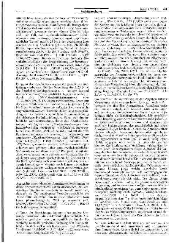 Vorschauseite 5: Keine Arzneimitteleigenschaft von Misteltee EGRL 01/83 Art. 2 II; AMG §§ 2 lila, 69 I S. 2 Nr. 1, 109a; ApBetrO § 25 Nr. 2