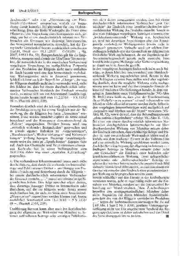 Vorschauseite 6: Keine Arzneimitteleigenschaft von Misteltee EGRL 01/83 Art. 2 II; AMG §§ 2 lila, 69 I S. 2 Nr. 1, 109a; ApBetrO § 25 Nr. 2
