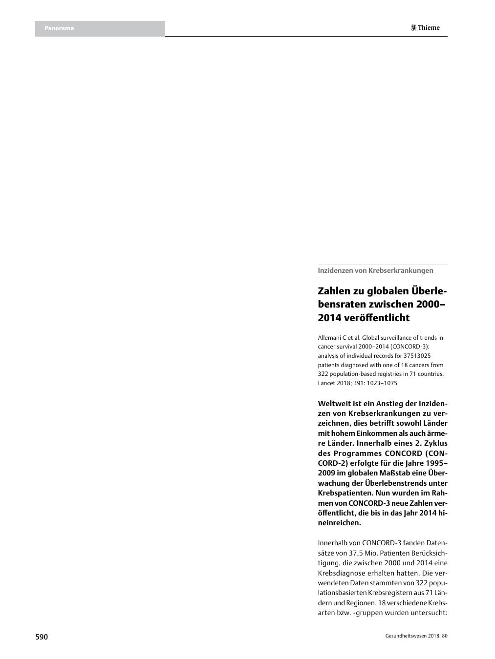 Vorschauseite 1: Zahlen zu globalen Überlebensraten zwischen 2000?2014 veröffentlicht