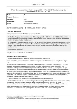 Vorschauseite 1: Zur Unterbringung – § 1831 Abs. 1 Nr. 1 BGB