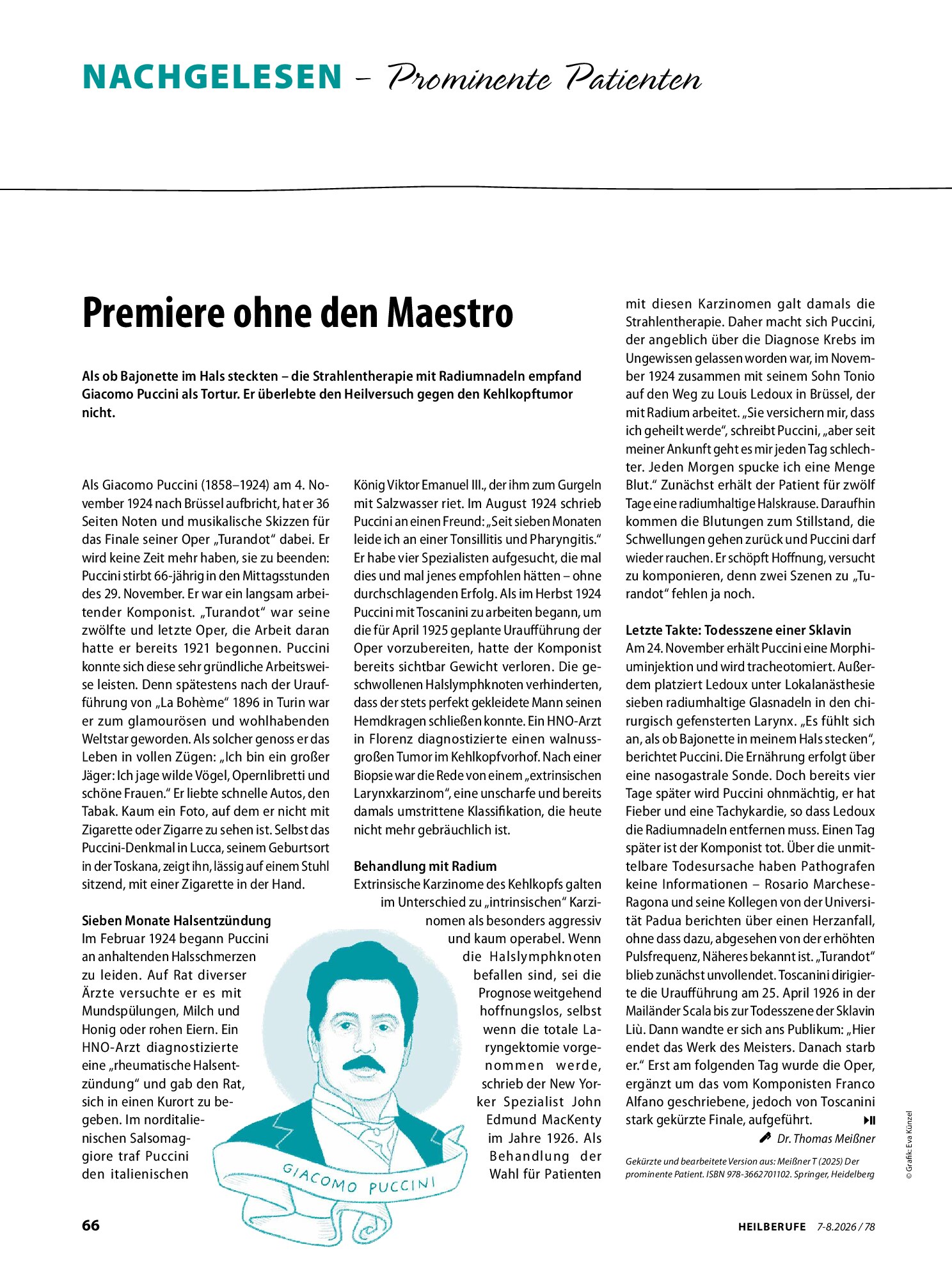 Vorschauseite 1: Nachgelesen – Prominente Patienten: Giacomo Puccini