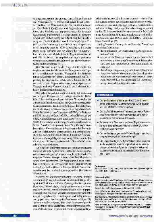 Vorschauseite 6: Impfschutz bei ImmunsupprimiertenErgebnisse eines regionalen Versorgungsforschungsprqjekts