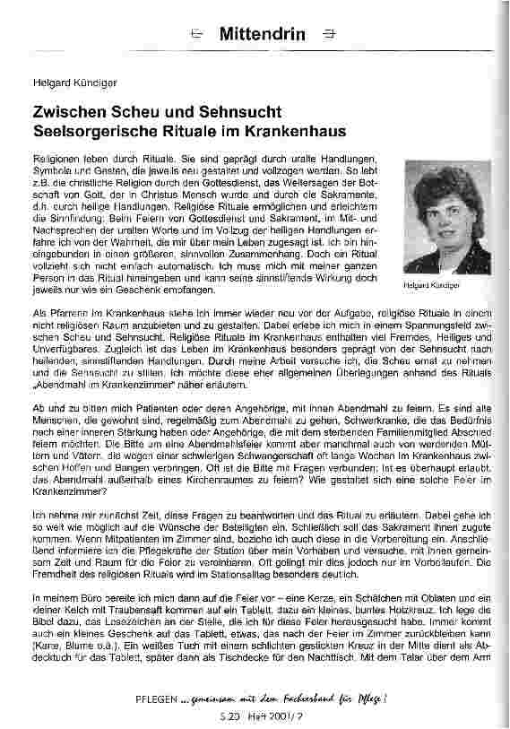 Vorschauseite 1: Zwischen Scheu und Sehnsucht Seelsorgerische Rituale im Krankenhaus