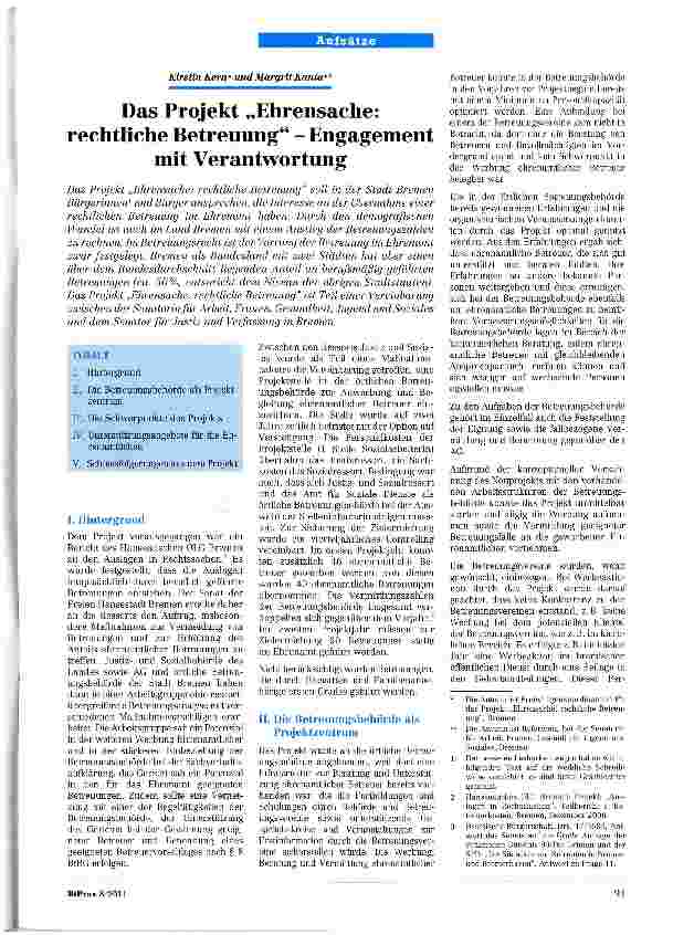 Vorschauseite 1: Das Projekt „Ehrensache: rechtliche Betreuung - Engagement mit Verantwortung