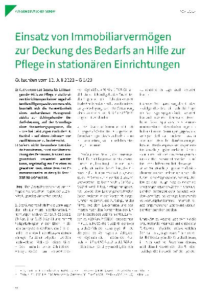 Vorschauseite 1: Einsatz von Immobilienvermögen zur Deckung des Bedarfs an Hilfe zur Pflege in stationären Einrichtungen